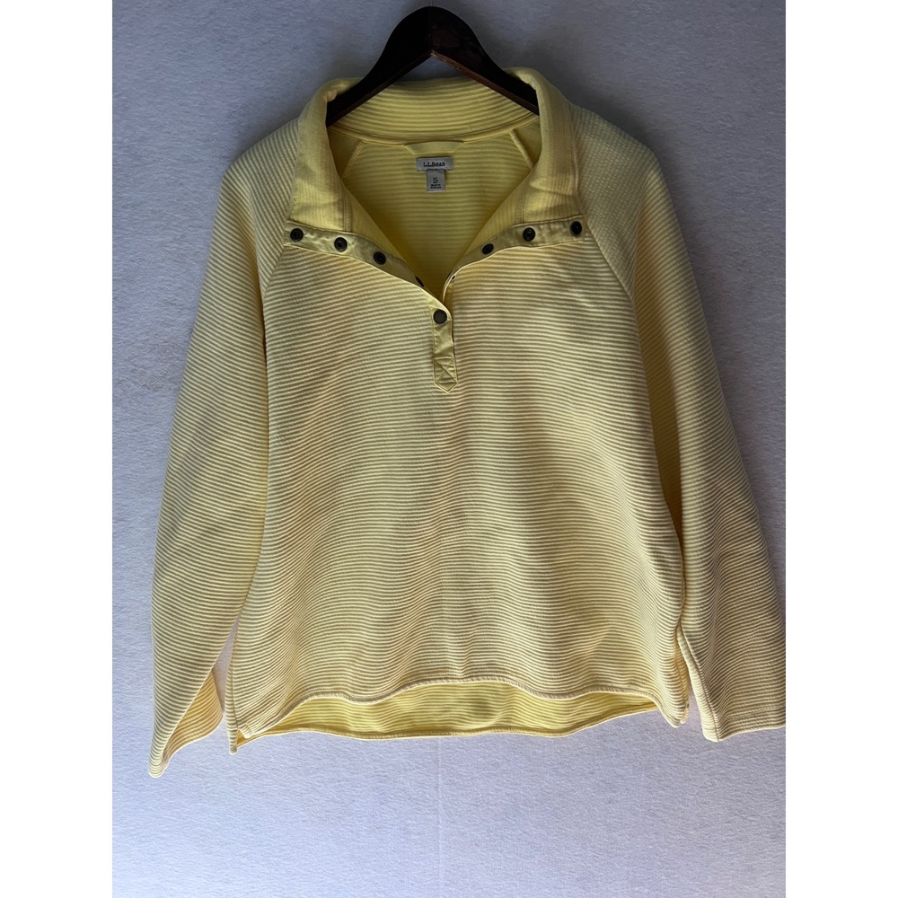 LL Bean Womens XL Butter Yellow Ribbed Snap Neck Pullover Raglan Preppy